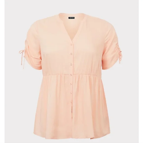 TORRID ORANGE PEACH CHALLIS TIE-SLEEVE BABYDOLL TOP - Picture 4 of 6